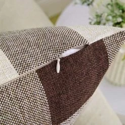 AIDUCHO Lot De 2, EN Velours Souple Solide Décoratif De Taie D'oreiller Carré Housse De Coussin Canapé Chambre à Coucher De Voiture 2 Pieces, 50x50cm Plaids Brown+white -France Coussin et housse de coussin Soldes Boutique 52570215 3