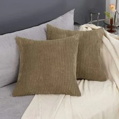 Deconovo Housse De Coussin Velours C?telé, 2 Pièces, 41x41 Cm, Taupe - Taupe