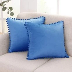 Deconovo Lot De 2 Housses De Coussin Decoration Canapé Decoratif En Velours, 41x41 Cm, Bleu - Bleu