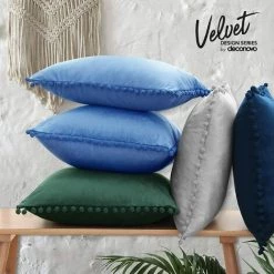 Deconovo Lot De 2 Housses De Coussin Decoration Canapé Decoratif En Velours, 41x41 Cm, Bleu - Bleu -France Coussin et housse de coussin Soldes Boutique 53103170 4