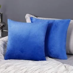 Deconovo Lot De 2 Housse De Coussin En Velours Taie D'oreiller, 41x41 Cm, Bleu