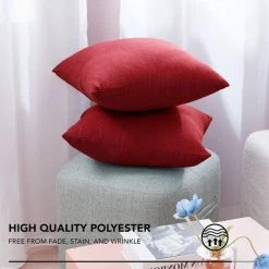 Deconovo Lot De 4 Housse De Coussin Effet Lin, 41x41 Cm, Rouge - Rouge -France Coussin et housse de coussin Soldes Boutique 53103490 3