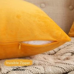 Deconovo Lot De 2 Housse De Coussin En Velours Taie D'oreiller, 51x51 Cm, Jaune D'or -France Coussin et housse de coussin Soldes Boutique 53103494 4