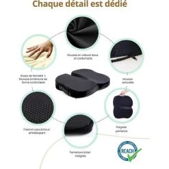 QERSTA Coccyx De Siège Orthopédique Pour Le Mousse à Mémoire De Forme, Coussin De Siège Travel Ease Pour Soulager La Douleur Lombaire Et La Sciatique, Applicable Aux Bureau, Fauteuils Roulants(Noir) -France Coussin et housse de coussin Soldes Boutique 53275802 4