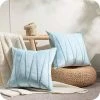 Housse De Coussin Triomphe 45x45 Decoratifs Pour Canapes, En Velours Brillant, 2 Pièces Housses Coussin Bleu Ciel Avec Rayure 3D De Surface,Deco Garcon Enfant Chambre, Style Scandinave（Bleu Clair）