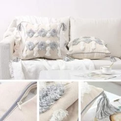 Housse De Coussin Triomphe 45x45 Geometrique Coton Decoration Taie Oreiller Carre Boho Avec Frange 2pcs Cushion Cover Pour Maison Canape Salon Chambre Lit Bureau Voiture - Gris -France Coussin et housse de coussin Soldes Boutique 53346417 2
