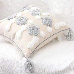 Housse De Coussin Triomphe 45x45 Geometrique Coton Decoration Taie Oreiller Carre Boho Avec Frange 2pcs Cushion Cover Pour Maison Canape Salon Chambre Lit Bureau Voiture - Gris -France Coussin et housse de coussin Soldes Boutique 53346417 3