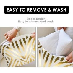 Housses De Coussin Triomphe Lot De 4 Géométrie Moderne Avec Fermeture Glissière Invisible,taie De Cousin Decoration Maison Salon Chambre Pour Canapé Canapé,Chaise, Lit,Jardin 45 X 45 Cm（Blanc Et Or） -France Coussin et housse de coussin Soldes Boutique 53346419 3