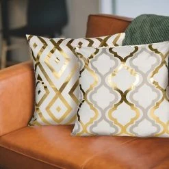 Housses De Coussin Triomphe Lot De 4 Géométrie Moderne Avec Fermeture Glissière Invisible,taie De Cousin Decoration Maison Salon Chambre Pour Canapé Canapé,Chaise, Lit,Jardin 45 X 45 Cm（Blanc Et Or） -France Coussin et housse de coussin Soldes Boutique 53346419 4