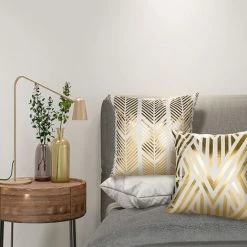 Housses De Coussin Triomphe Lot De 4 Géométrie Moderne Avec Fermeture Glissière Invisible,taie De Cousin Decoration Maison Salon Chambre Pour Canapé Canapé,Chaise, Lit,Jardin 45 X 45 Cm（Blanc Et Or） -France Coussin et housse de coussin Soldes Boutique 53346419 5