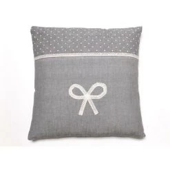 Coussin En Coton Brodé 40x40 Cm EMILIE Gris Par Soleil D'ocre - Gris