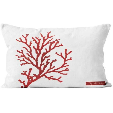 Housse De Coussin 32x50 Cm CORAIL, Par Soleil D'Ocre - Blanc 1 Housse De Coussin 32x50 Cm CORAIL, Par Soleil D'Ocre - Blanc