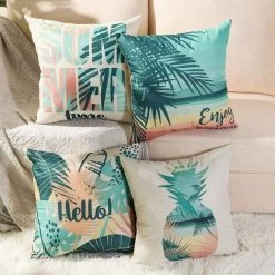 ALMI Housse De Coussin Animaux Fleurs La Vie Marine Plante Tropicale Taie D'oreiller Pour Canapé Maison Salon Chambre Décoration D'intérieur,45x45cm,Ensemble De 4 (Plante Tropicale D) -France Coussin et housse de coussin Soldes Boutique 53770660 5