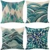 ALMI Housse De Coussin, Lot De 4 En Coton Et Lin Coloré Moderne Géométrique Montagne Modèle Décoratif Taie D'oreiller Décoration Pour Canapé Chambre Maison 45 X 45 Cm