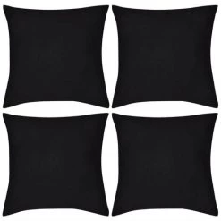 LANGRAY Housses De Coussin 4 Pcs Coton Noir 80x80 Cm Maison & Jardin