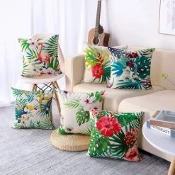 ALMI Housse De Coussin Lot De 6 Set Polyester Et Lin Décoratif Taie D'oreiller Canapé Voiture Maison Décor Housses De Coussin 45 X 45 Cm (Flamant Rose Avec Fleur Tropicale) -France Coussin et housse de coussin Soldes Boutique 53853877 3