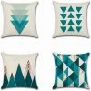 ALMI 4 Pcs Housses De Coussin 45 X 45 Cm, Carré Décoratif Taie D'oreiller Canapé Housse Coussin Bleu Triangle Imprimé Motif Géométrique Coton Lin Décoration Maison Pour Chambre Salon Bureau