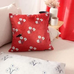 HOMEMAISON Coussin En Velours Fleuri Pivoine 40 X 40 Cm - Pivoine