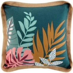 HOMEMAISON Coussin Tropical Passepoilé En Coton Et Jute Multicolore 40 X 40cm - Multicolore