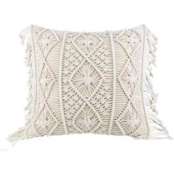 MODOU Housse De Coussin, Housse De Coussin, Coussin De Canapé, Coussin Décoratif, Housse De Coussin Boho, Coussin Décoratif En Coton Avec Macramé Pour Lit, Canapé, Canapé, Voiture, Beige, 45 * 45 Cm