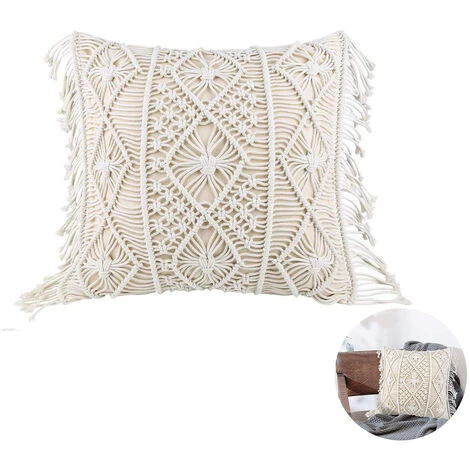 MODOU Housse De Coussin, Housse De Coussin, Coussin De Canapé, Coussin Décoratif, Housse De Coussin Boho, Coussin Décoratif En Coton Avec Macramé Pour Lit, Canapé, Canapé, Voiture, Beige, 45 * 45 Cm 3 MODOU Housse De Coussin, Housse De Coussin, Coussin De Canapé, Coussin Décoratif, Housse De Coussin Boho, Coussin Décoratif En Coton Avec Macramé Pour Lit, Canapé, Canapé, Voiture, Beige, 45 * 45 Cm – Image 3