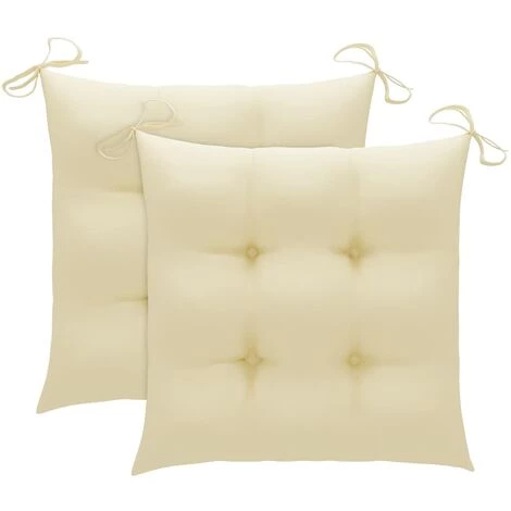 Hommoo Coussins De Chaise 2 Pcs Blanc Creme 50x50x7 Cm Tissu 1 Hommoo Coussins De Chaise 2 Pcs Blanc Creme 50x50x7 Cm Tissu
