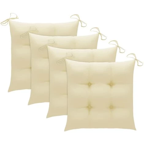 Hommoo Coussins De Chaise 4 Pcs Blanc Creme 50x50x7 Cm Tissu 1 Hommoo Coussins De Chaise 4 Pcs Blanc Creme 50x50x7 Cm Tissu