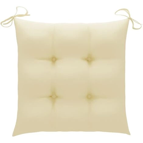 Hommoo Coussins De Chaise 4 Pcs Blanc Creme 50x50x7 Cm Tissu 2 Hommoo Coussins De Chaise 4 Pcs Blanc Creme 50x50x7 Cm Tissu – Image 2