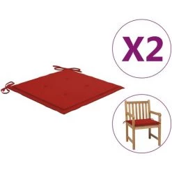 Hommoo Coussins De Chaise De Jardin 2 Pcs Rouge 50x50x3 Cm