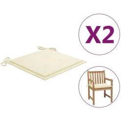 Hommoo Coussins De Chaise De Jardin 2 Pcs Creme 50x50x3 Cm