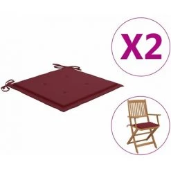 Hommoo Coussins De Chaise De Jardin 2 Pcs Bordeaux 40x40x3 Cm Tissu