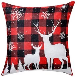SUPERSELLER Chirstmas Taie D'oreiller Lin Jeter Taie D'oreiller Lavable Housse De Coussin Nouvelle Maison Bureau Voiture Décoratif Carré 18X18 Pouces Cadeau De Noël - Wapiti