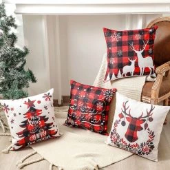 SUPERSELLER Chirstmas Taie D'oreiller Lin Jeter Taie D'oreiller Lavable Housse De Coussin Nouvelle Maison Bureau Voiture Décoratif Carré 18X18 Pouces Cadeau De Noël - Wapiti -France Coussin et housse de coussin Soldes Boutique 54450078 4