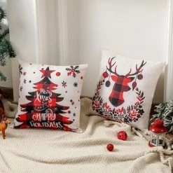 SUPERSELLER Chirstmas Taie D'oreiller Lin Jeter Taie D'oreiller Lavable Housse De Coussin Nouvelle Maison Bureau Voiture Décoratif Carré 18X18 Pouces Cadeau De Noël - Wapiti -France Coussin et housse de coussin Soldes Boutique 54450078 5