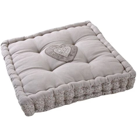 AUBRY GASPARD Coussin Carré En Coton Et Lin Coeur Gris - Gris 1 AUBRY GASPARD Coussin Carré En Coton Et Lin Coeur Gris - Gris