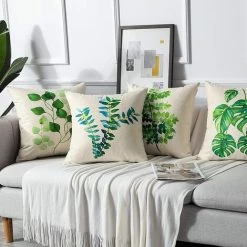 AIDUCHO Extérieur Housse De Coussin, Lot De 4 Imperméable Feuilles Vertes Motif Canapé Taie D'oreiller Pour Patio Jardin Salon Chambre Décoration, 45x45cm -B -France Coussin et housse de coussin Soldes Boutique 55041179 3