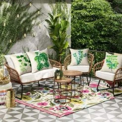 AIDUCHO Extérieur Housse De Coussin, Lot De 4 Imperméable Feuilles Vertes Motif Canapé Taie D'oreiller Pour Patio Jardin Salon Chambre Décoration, 45x45cm -B -France Coussin et housse de coussin Soldes Boutique 55041179 5