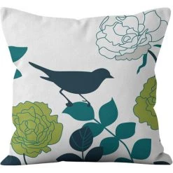 AIDUCHO Extérieur Housse De Coussin, Lot De 4 Imperméable Fleurs Et Oiseaux Bleus Et Verts Motif Canapé Taie D'oreiller Pour Patio Jardin Salon Chambre Décoration, 45x45cm -France Coussin et housse de coussin Soldes Boutique 55041182 5