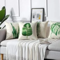 AIDUCHO Extérieur Housse De Coussin, Lot De 4 Imperméable Feuille Verte Motif Canapé Taie D'oreiller Pour Patio Jardin Salon Chambre Décoration, 45x45cm -A -France Coussin et housse de coussin Soldes Boutique 55041197 3