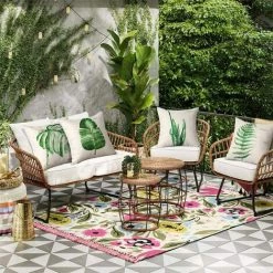 AIDUCHO Extérieur Housse De Coussin, Lot De 4 Imperméable Feuille Verte Motif Canapé Taie D'oreiller Pour Patio Jardin Salon Chambre Décoration, 45x45cm -A -France Coussin et housse de coussin Soldes Boutique 55041197 5