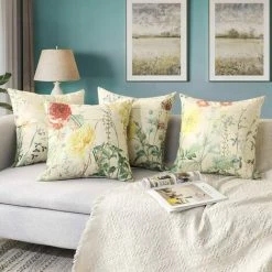 AIDUCHO Extérieur Housse De Coussin, Lot De 4 Imperméable Fleur Jaune Motif Canapé Taie D'oreiller Pour Patio Jardin Salon Chambre Décoration, 44x44cm -France Coussin et housse de coussin Soldes Boutique 55041198 3