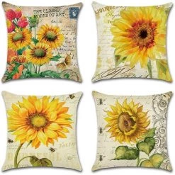 AIDUCHO Extérieur Housse De Coussin, Lot De 4 Imperméable Tournesol Motif Canapé Taie D'oreiller Pour Patio Jardin Salon Chambre Décoration, 45x45cm