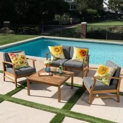 AIDUCHO Extérieur Housse De Coussin, Lot De 4 Imperméable Tournesol Motif Canapé Taie D'oreiller Pour Patio Jardin Salon Chambre Décoration, 45x45cm -France Coussin et housse de coussin Soldes Boutique 55041199 4