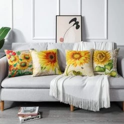 AIDUCHO Extérieur Housse De Coussin, Lot De 4 Imperméable Tournesol Motif Canapé Taie D'oreiller Pour Patio Jardin Salon Chambre Décoration, 45x45cm -France Coussin et housse de coussin Soldes Boutique 55041199 5