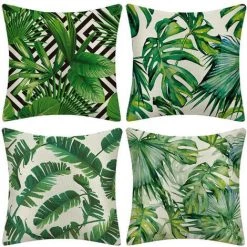 AIDUCHO Extérieur Housse De Coussin, Lot De 4 Imperméable Plante Tropicale Verte Motif Canapé Taie D'oreiller Pour Patio Jardin Salon Chambre Décoration, 45x45cm -Plantes Tropicales 01
