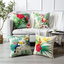AIDUCHO Extérieur Housse De Coussin, Lot De 4 Imperméable Plantes Et Fleurs Tropicales Et Oiseaux Motif Canapé Taie D'oreiller Pour Patio Jardin Salon Chambre Décoration, 45x45cm -France Coussin et housse de coussin Soldes Boutique 55041240 4