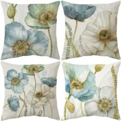 AIDUCHO Extérieur Housse De Coussin, Lot De 4 Imperméable Fleurs Jaunes Et Bleues Motif Canapé Taie D'oreiller Pour Patio Jardin Salon Chambre Décoration, 45x45cm