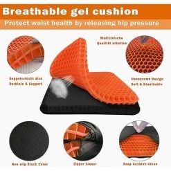 Coussin De Siège En Gel Respirant Avec Revêtement Antidérapant Pour Aider à Soulager Les Maux De Dos, Utilisé Dans Les Voitures, Les Bureaux, Les Fauteuils Roulants, Betterlife (Orange) -France Coussin et housse de coussin Soldes Boutique 55240425 3
