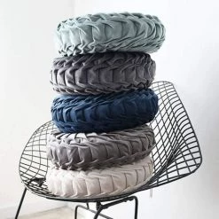Betterlife Coussin Rond Plissé Rembourré Fait à La Main Pour La Maison, Le Canapé, La Chaise, Le Lit, La Voiture, Velours, 35cm X 35cm -France Coussin et housse de coussin Soldes Boutique 55240426 4