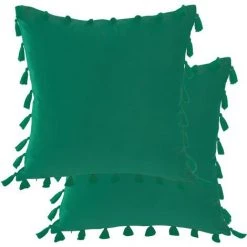 TOPFINEL Lot De 2 Housse Coussin 40x40 Vert Foncé En Velours à Frange Housses De Coussins Decoration Canapé,Salon,Chambre